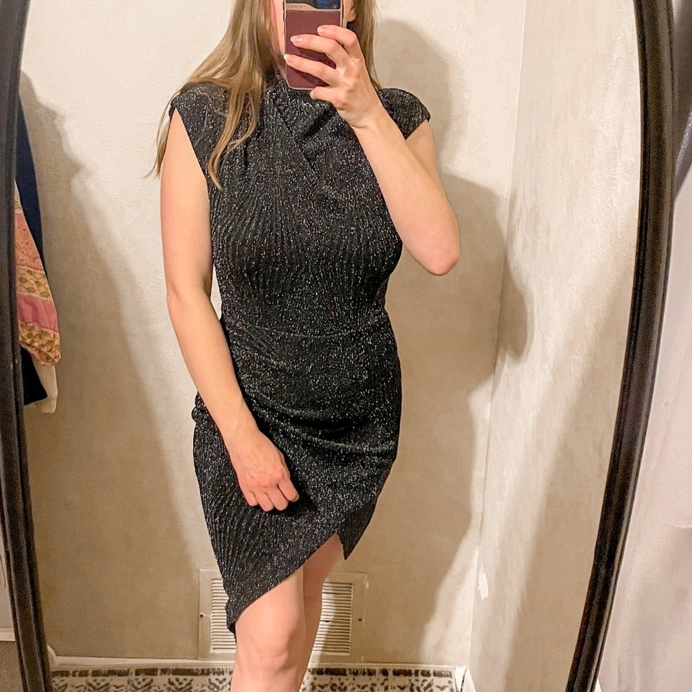 IRO Ukari Asymmetrical Rib Knit Dress Black Glitter